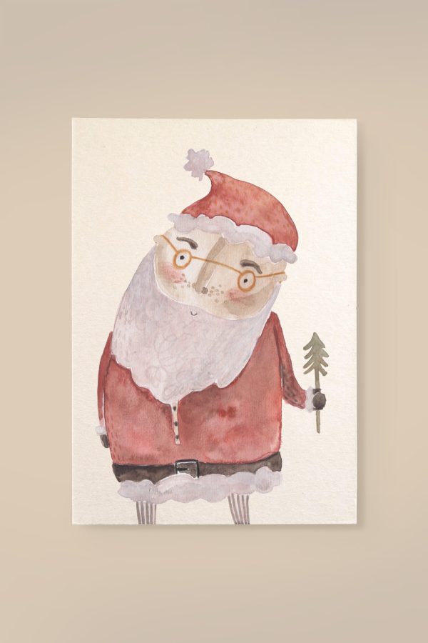Karte Weihnachtsmann Illustration aus Holzschliffpappe Angebot